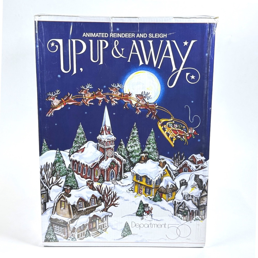 New Dept 56 Up Up & Away Animated Reindeer & Sleigh Christmas Village - Retired